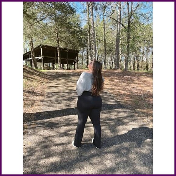 High Waist Mini Flare Leggings, Tummy Control Yoga Pants, Workout Bootcut - Picture 6 of 8